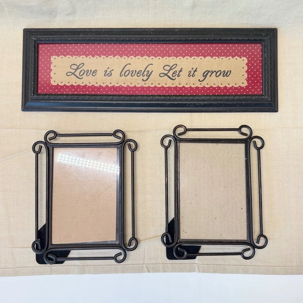 Vintage 5x7 Black Scroll Picture Frames Set Love Is Lovely Let It Grow Decor